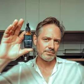 Satisfied customer holding Audifort supplement bottle